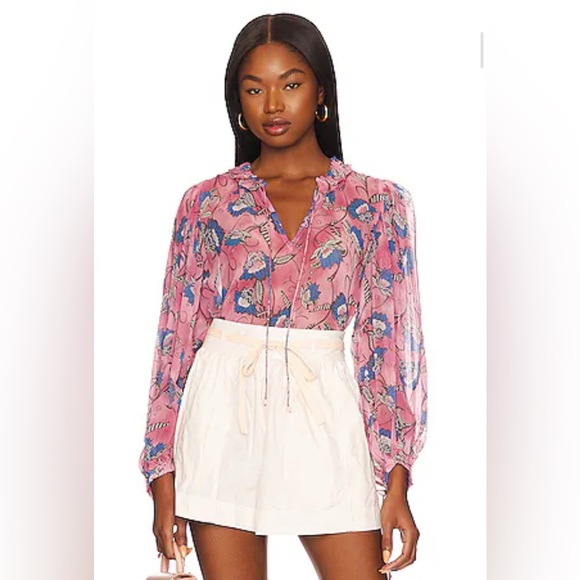 Cleobella Women's Pink Floral Lotus Print Emily Blouse Shirt Small - Picture 2 of 10